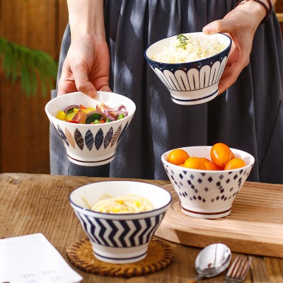 Hat-Shaped Japanese Ceramic Bowls - 5'' Underglaze Set Hat-Shaped Japanese Ceramic Bowls - 5'' Underglaze Set