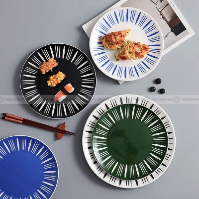 Nordic Ceramic Tableware Simple Line Pattern Disc Snack Dinner Plate Nordic Ceramic Tableware Simple Line Pattern Disc Snack Dinner Plate