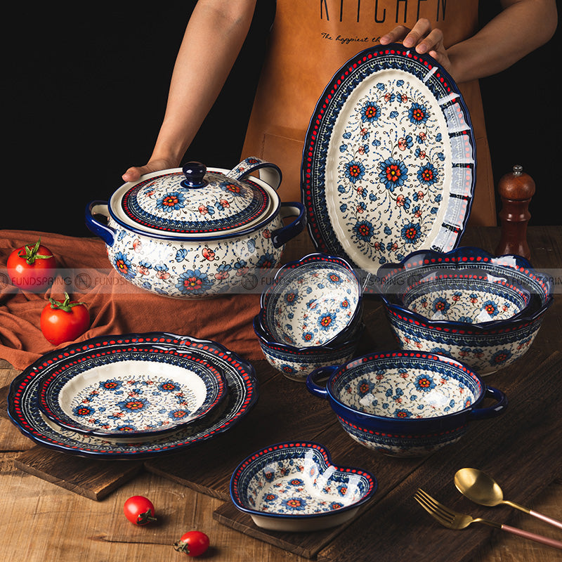 Pastoral Blue Sorrel Tableware Ceramic Dinnerware Bowls Plates