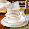 Bone China Dinnerware Set With Plates Bowls Golden Rim Tableware