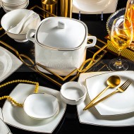 Bone China Dinnerware Set Plates/Bowls/Pot With Golden Gilded 50 Pcs Bone China Dinnerware Set Plates/Bowls/Pot With Golden Gilded 50 Pcs