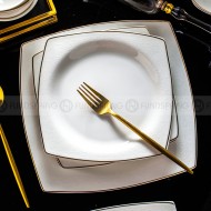Bone China Dinnerware Set Plates/Bowls/Pot With Golden Gilded 50 Pcs Bone China Dinnerware Set Plates/Bowls/Pot With Golden Gilded 50 Pcs