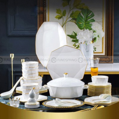 Nordic Gold Rim Bone China Dinnerware Set White Concise Tableware 30 Pcs Nordic Gold Rim Bone China Dinnerware Set White Concise Tableware 30 Pcs