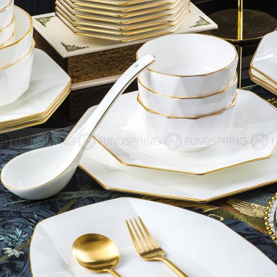Nordic Gold Rim Bone China Dinnerware Set White Concise Tableware 30 Pcs Nordic Gold Rim Bone China Dinnerware Set White Concise Tableware 30 Pcs
