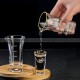 Crystal Glass Wine Dispenser Set Chinese Baijiu Cups with Scale and Wooden Rack