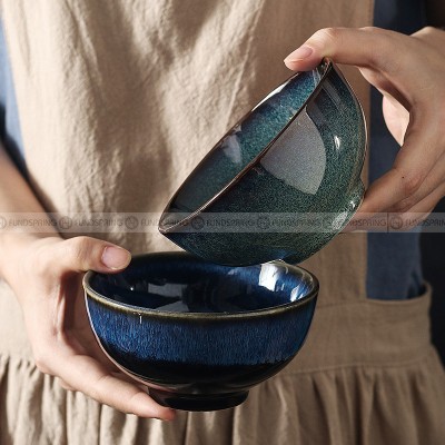 Kiln Change Dinnerware Green/Blue Glazed Ceramic Tableware Bowl Plate Kiln Change Dinnerware Green/Blue Glazed Ceramic Tableware Bowl Plate