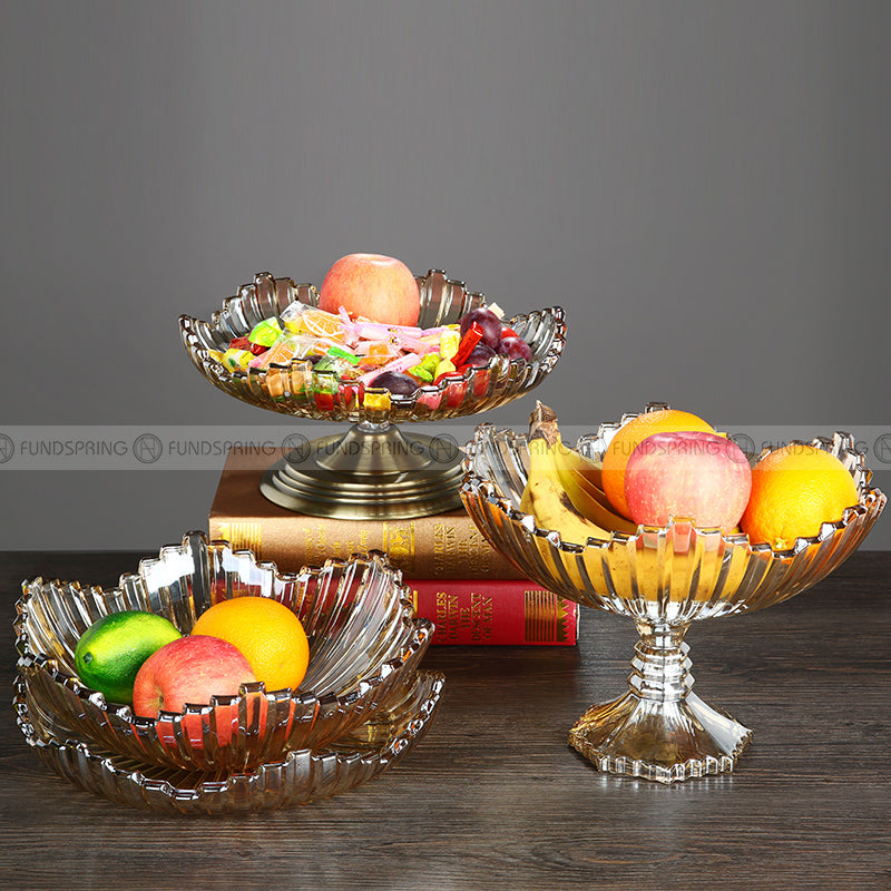 Regal Elegance: European Crystal Glass High-Footed Fruit Bowl, Candy Pot, and Snack Plate