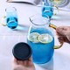 Blue Haze Elegance: Glass Pitcher & Tumbler Set with Stylish Tray