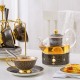Bone China Tea Set with Infuser and Warmer Black Gold Infinite Grid Flower Coffee Set - 14 Pcs