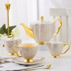 Bone China Coffee and Tea Set Gold Gilded Elegant Grey and Gold Infinite Grid - 15 Pieces