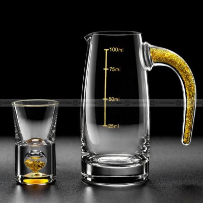 Liquor Dispenser With Gold Foil Handle Glass Dispenser With Scale Liquor Dispenser With Gold Foil Handle Glass Dispenser With Scale