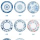 Japanese Blue and White Ceramic Deep Plates Pasta Bowl 7" Set of 4