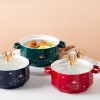 Double-Handled Soup Bowl with Lid: Stylish Ceramic Tableware for Individual Use