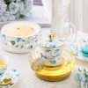 Elegant Bone China Tea Set with Glass Teapot, Infuser, Warmer, Coffee Cups, and Saucer - 10 Pieces