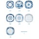 Japanese Blue and White Ceramic Square Dinner Plates 8" Set of 4