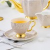 Bone China Coffee and Tea Set Gold Gilded Elegant Grey and Gold Infinite Grid - 15 Pieces