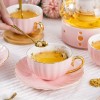 Pumpkin Teapot Set with Infuser and Warmer Ladies Pink Glass Bone China Tea Set - 10 Pcs