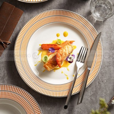Designer Collection Tableware Weiss Series Gold-white Ceramic Dinner Plate Designer Collection Tableware Weiss Series Gold-white Ceramic Dinner Plate