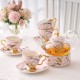 Elegant Bone China Tea Set with Glass Teapot and Ceramic Infuser, Candle Holder, Cups, and Saucers - 15 Pieces