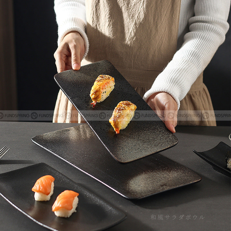 Rectangular Flat Plate Black Ceramic Plate Snack Plate Sushi Platter