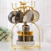 Bone China Tea Set with Infuser and Warmer Black Gold Infinite Grid Flower Coffee Set - 14 Pcs