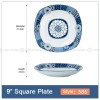 Japanese Blue and White Ceramic Square Dinner Plates 9" Set of 4