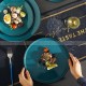Nordic Peacock Blue Glaze Dinnerware Ceramic Flat Disc Shallow Plate