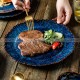 Ceramic Dinner Plate Creative Blue Steak Plate Petal Edge Plate 8" and 10" Set of 2