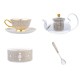 Tea Set with Infuser and Warmer Grey Gold Infinite Grid Bone China Flower Teapot Set - 14 Pieces