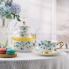 Elegant Bone China Tea Set with Glass Teapot, Infuser, Warmer, Coffee Cups, and Saucer - 10 Pieces