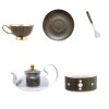 Bone China Tea Set with Infuser and Warmer Black Gold Infinite Grid Flower Coffee Set - 14 Pcs