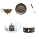 Bone China Tea Set with Infuser and Warmer Black Gold Infinite Grid Flower Coffee Set - 14 Pcs