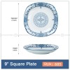 Japanese Blue and White Ceramic Square Dinner Plates 9" Set of 4