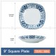 Japanese Blue and White Ceramic Square Dinner Plates 9" Set of 4