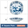 Japanese Blue and White Ceramic Square Dinner Plates 9" Set of 4