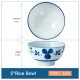 푸른색과 흰색의 세라믹 그릇, 아래에 유약이 발려 있는 일본 스타일, 5인치, 4개 세트