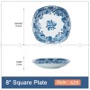 Japanese Blue and White Ceramic Square Dinner Plates 8" Set of 4