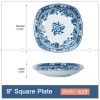 Japanese Blue and White Ceramic Square Dinner Plates 9" Set of 4