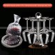 Crystal Glass Whirling Decanter with Silver and Gold Base and Wine Goblet Set