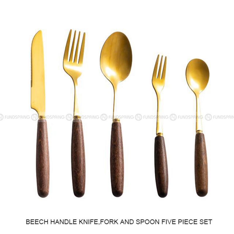 Stainless Steel Cutlery Knife Fork Spoon Beech Handle Dining Tools