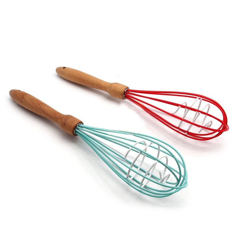 Wooden Handle Silicone Egg Whisk – Hand Blender Coil Milk Frother