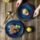 Ceramic Dinner Plate Creative Blue Steak Plate Petal Edge Plate 8" and 10" Set of 2