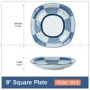 Japanese Blue and White Ceramic Square Dinner Plates 9" Set of 4