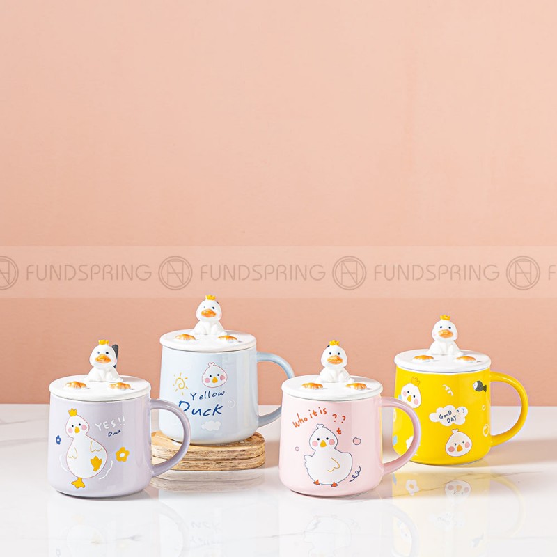 Ceramic Cup Hand-painted Duck Pattern Cute Mug With Lid And Spoon 380ml