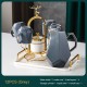 Ceramic Drinking Set with Tray, Coffee Cups with Gold Accents, Elegant Living Room Addition