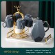 Ceramic Drinking Set with Tray, Coffee Cups with Gold Accents, Elegant Living Room Addition