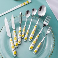 Creative  Ceramic Handle Fruit Pattern SS Fork, Knife, Spoon, Chopsticks, Steak Flatware Set Creative  Ceramic Handle Fruit Pattern SS Fork, Knife, Spoon, Chopsticks, Steak Flatware Set