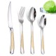 Steak Fork, Spoon, Knife Set, 304 Stainless Steel, Gold-plated Cutlery Set of 4 With Checkered Handle