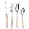 Steak Fork, Spoon, Knife Set, 304 Stainless Steel, Gold-plated Cutlery Set of 4 With Checkered Handle