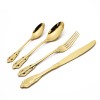 Europe Retro Gold, Silver Flatware Set Engraved Fork, Spoon, Knife For Dinner Set of 4